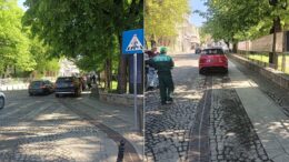 trotuarul-de-pe-strada-ion-c.-bratianu-a-devenit-parcare-pentru-masini!-autoturismele-apartin-studentilor-care-vin-la-festivitatile-de-la-teatrul-national