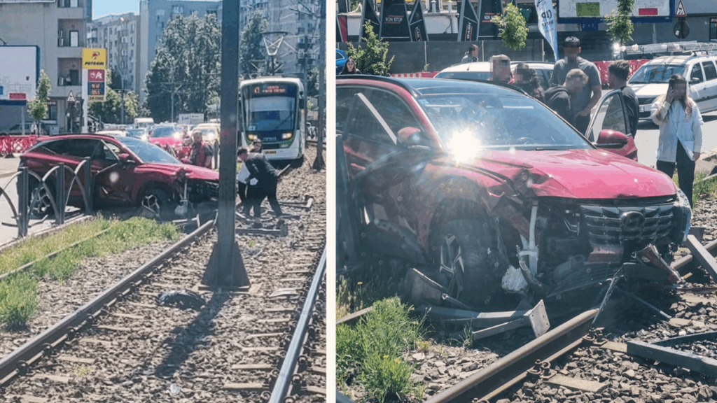 linia-de-tramvai-41,-blocata-dupa-ce-un-sofer-a-facut-prapad-pe-soseaua-virtutii-si-a-patruns-pe-sina