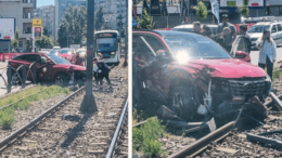 linia-de-tramvai-41,-blocata-dupa-ce-un-sofer-a-facut-prapad-pe-soseaua-virtutii-si-a-patruns-pe-sina