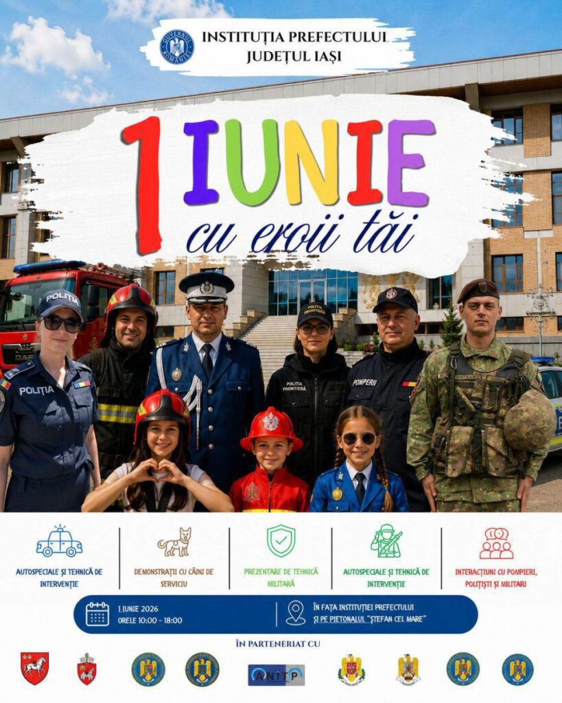 1-iunie-cu-eroii-tai.-copiii-din-iasi-sunt-invitati-sa-descopere-autospecialele-politiei,-isu,-jandarmeriei-si-armatei