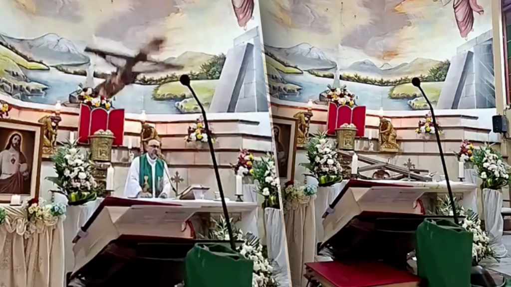 un-preot-a-murit-strivit-de-o-cruce,-in-timpul-ce-sustinea-o-slujba,-in-fata-altarului,-intr-o-biserica.-imaginile-au-fost-transmise-in-direct